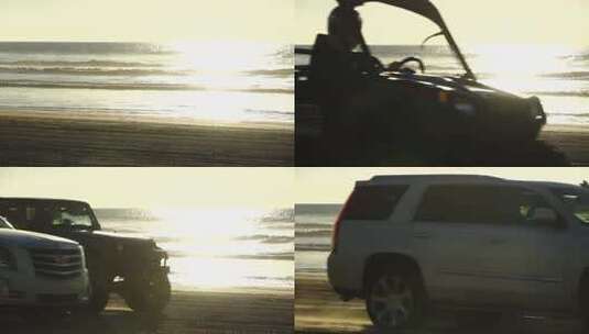 海滩上行驶过的汽车高清在线视频素材下载