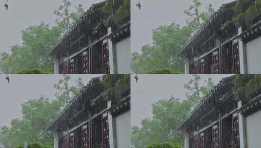 雨天下雨古建筑屋檐雨滴古风意境高清在线视频素材下载