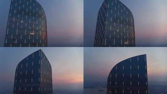 苏州工业园区地标建筑夜景航拍高清在线视频素材下载