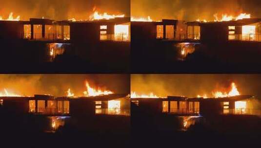 房屋着火火灾灾难燃烧灰烬消防救援高清在线视频素材下载