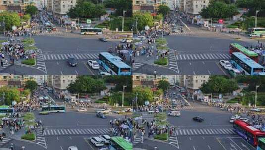 繁华街道路口斑马线人群过马路高清在线视频素材下载