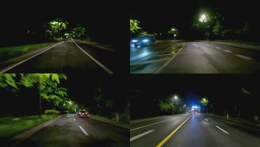 夜晚杭州市虎跑路车头行车空镜高清在线视频素材下载