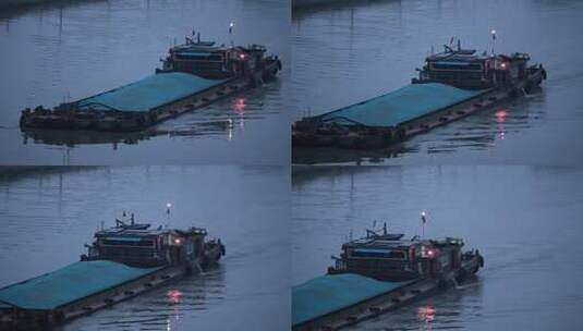 清晨长江里的货船实拍高清在线视频素材下载