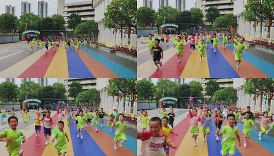 幼儿园一群小朋友向前跑儿童节高清在线视频素材下载