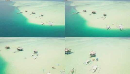 航拍游艇停靠海边度假屋度假酒店马尔代夫高清在线视频素材下载