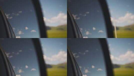 草原行驶中汽车后视镜特写高清在线视频素材下载