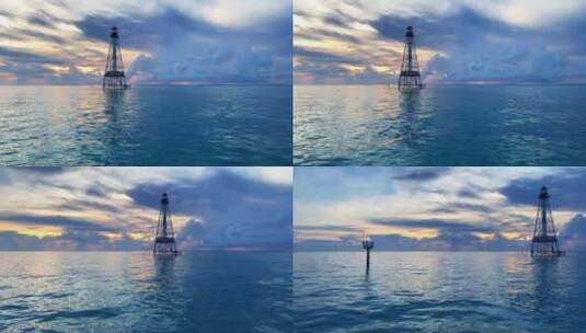 美国佛罗里达群岛海洋上鳄鱼礁（伊斯拉莫拉达）灯塔的平移剪辑高清在线视频素材下载