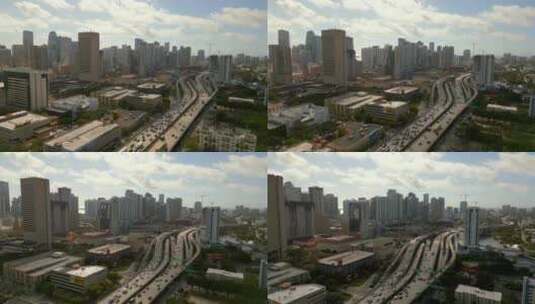 高峰时段高速公路上的无人机视频迈阿密布里克尔。美国佛罗里达州迈阿密航空之旅高清在线视频素材下载