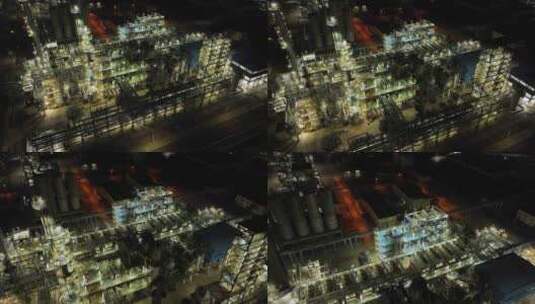 石油化工企业夜景炼油厂特写航拍视频高清在线视频素材下载