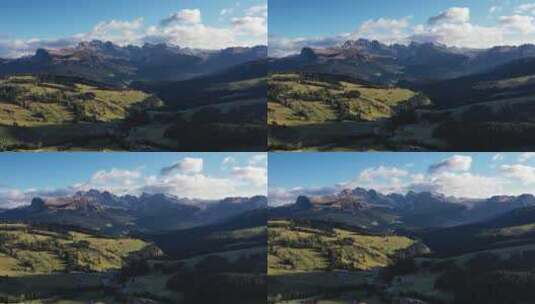 Alpe di Siusi，意大利白云石阿尔卑斯山。无人机的空中景观。高清在线视频素材下载