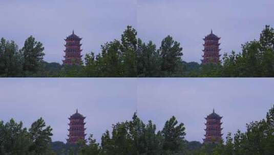 都江堰南桥看色古塔高清在线视频素材下载