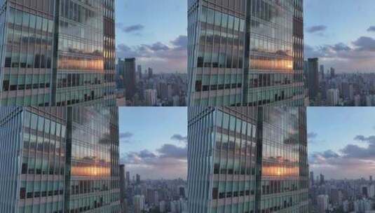 城市商务楼航拍玻璃幕墙高清在线视频素材下载