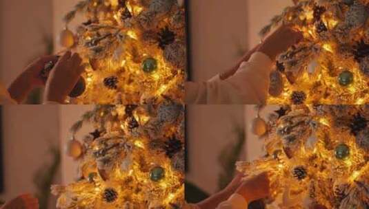 圣诞节装饰圣诞树挂彩球装点氛围高清在线视频素材下载