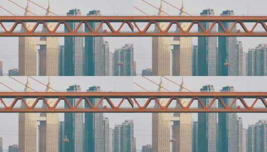 重庆长江索道、东水门长江大桥与摩天大楼高清在线视频素材下载