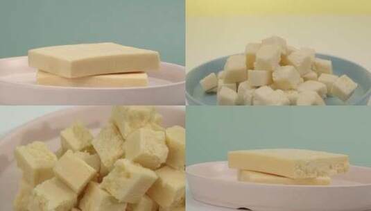 浓香芝士块奶酪芝士片牛奶制品 奶酪下落高清在线视频素材下载