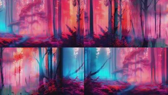 4K-红色魔法森林、梦幻森林高清在线视频素材下载