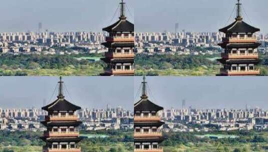 航拍扬州大明寺栖灵塔瘦西湖江都广陵观音山高清在线视频素材下载