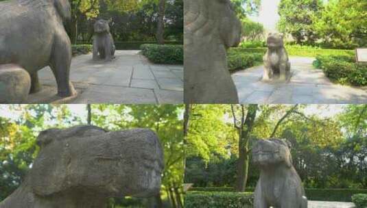 南京明孝陵景区石象獬豸雕塑高清在线视频素材下载