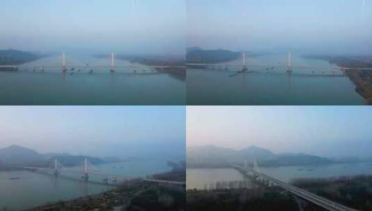 杭州富阳富春江风光航拍高清在线视频素材下载