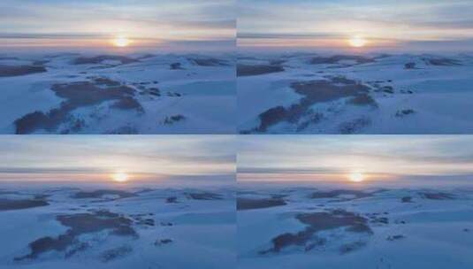 大兴安岭自然风景丘陵山地雪野夕阳高清在线视频素材下载
