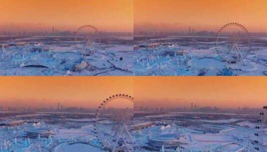 航拍哈尔滨第二十五届冰雪大世界摩天轮风光高清在线视频素材下载