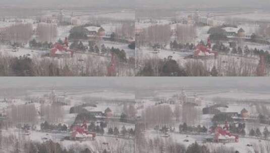 哈尔滨伏特加庄园雪景航拍高清在线视频素材下载