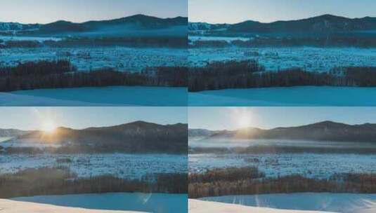新疆阿勒泰禾木村冬季日出8K风景高清在线视频素材下载
