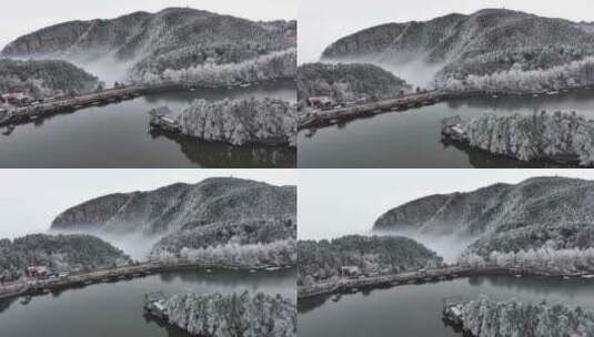 庐山如琴湖雪景雾凇云海航拍高清在线视频素材下载