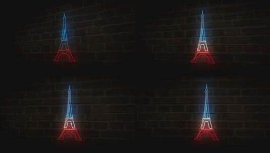 埃菲尔铁塔霓虹灯在砖墙上高清在线视频素材下载