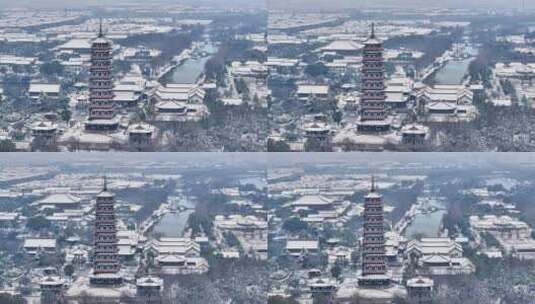 航拍瘦西湖景区园林大明寺观音山宋夹城雪景高清在线视频素材下载