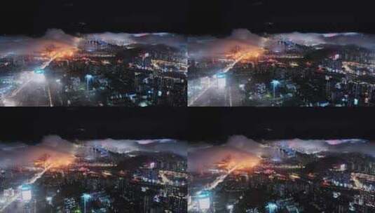 福州市区夜景平流雾5高清在线视频素材下载