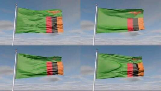 赞比亚国旗动画与天空和云高清在线视频素材下载