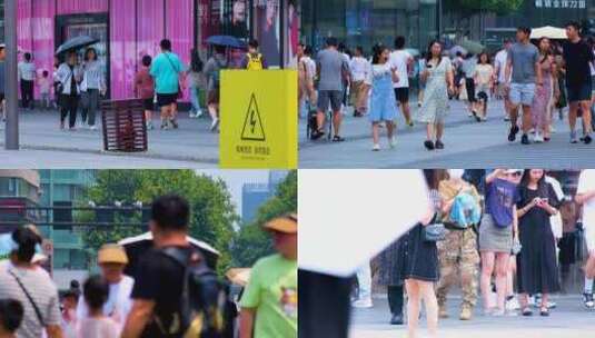 城市夏天暑假酷暑高温炎热街道人群人流街景高清在线视频素材下载