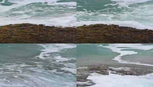 海岛早晨大海海浪浪花拍打礁石竖屏高清在线视频素材下载