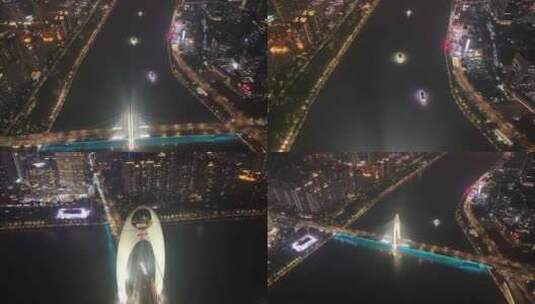 广州海珠区阅江西路猎德大桥珠江夜晚夜景航高清在线视频素材下载