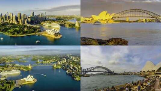 延时航拍忙碌的悉尼歌剧院码头高清在线视频素材下载