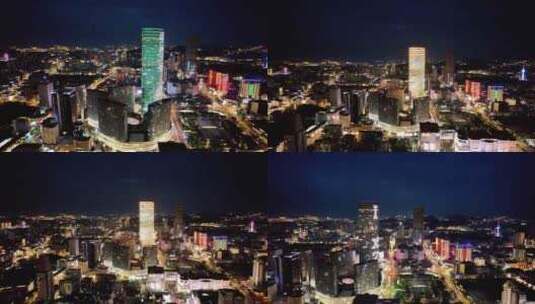 江苏徐州苏宁广场夜景灯光航拍高清在线视频素材下载