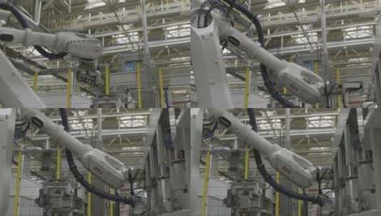 工业自机器人动化机 械臂进行组装工作高清在线视频素材下载