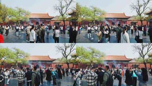 北京雍和宫雍和门烧香祈福高清在线视频素材下载