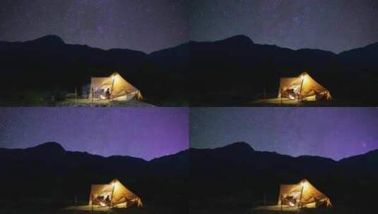 6K夜晚帐篷露营-星空延时高清在线视频素材下载