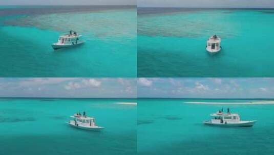 一家人在沙洲附近的白船上旅行到马尔代夫瓦高清在线视频素材下载