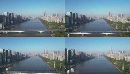 航拍广州珠江新城华南大桥高清在线视频素材下载