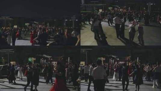 夜晚跳广场舞 跳舞的市民人群高清在线视频素材下载