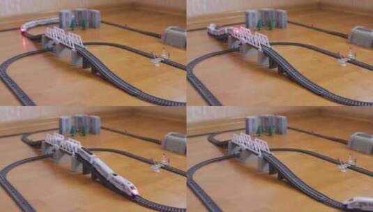 模型火车在桥上的微型传递儿童玩具铁路高清在线视频素材下载