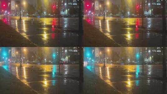 4K 傍晚街道雨景、市中心雨夜，人行道拍摄高清在线视频素材下载