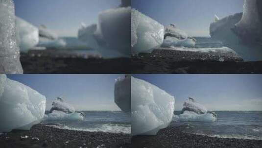 冰山，黑沙，钻石海滩，海洋高清在线视频素材下载