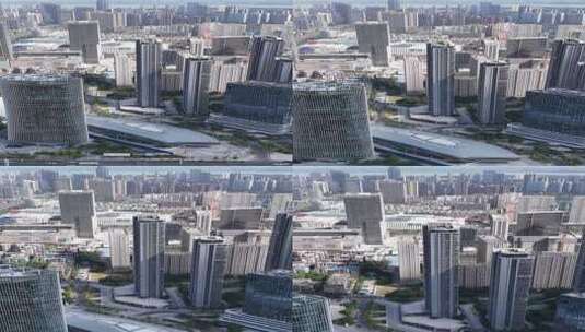 竖屏航拍湖北武汉城市建设高楼施工高清在线视频素材下载