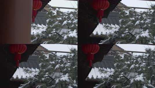 杭州径山寺中式古建筑寺庙雪景高清在线视频素材下载