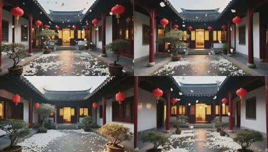 中式庭院古建筑景观高清在线视频素材下载