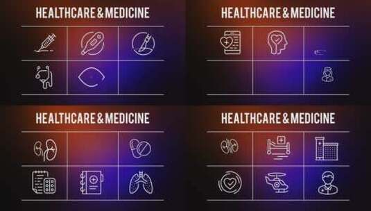 医疗保健和医药25个轮廓图标AE模板高清AE视频素材下载